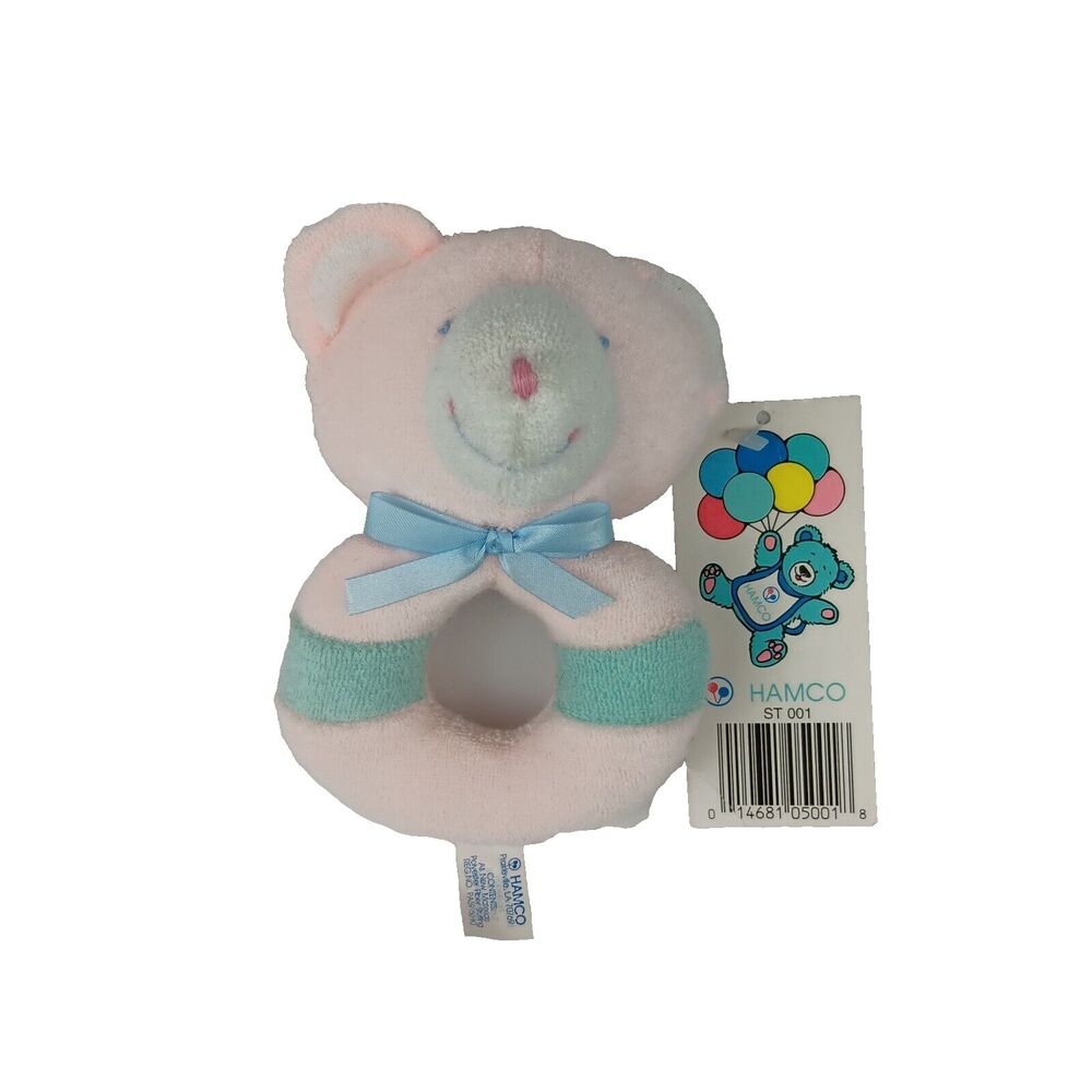 Hamco Pink Plush Bear Rattle Pastel Terrycloth 5 Inch Has Original Tags Vintage
